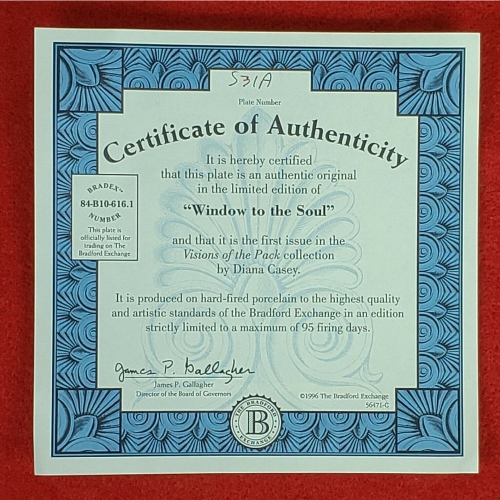 Visions of the Pack Collectors Plate "Window‎ to the Soul" by Bradford MIB+COA - Picture 3 of 3